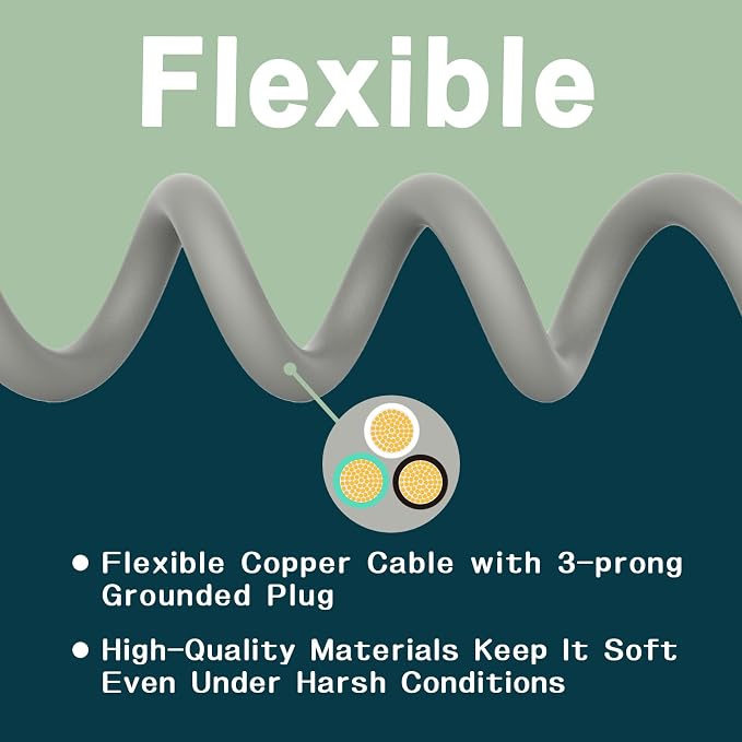 Indoor Outdoor Extension Cord 6 FT, 16/3 SJTW Weatherproof Grey Electrical Cords - Image 4