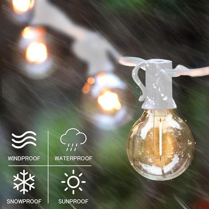 SUNTHIN White Outdoor String Lights, 48FT White Patio Lights - Image 3