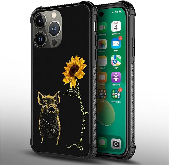 for iPhone 14 Pro Max Case, Pig Sunflower Yellow Sunshine Pattern Graphic - Image 4