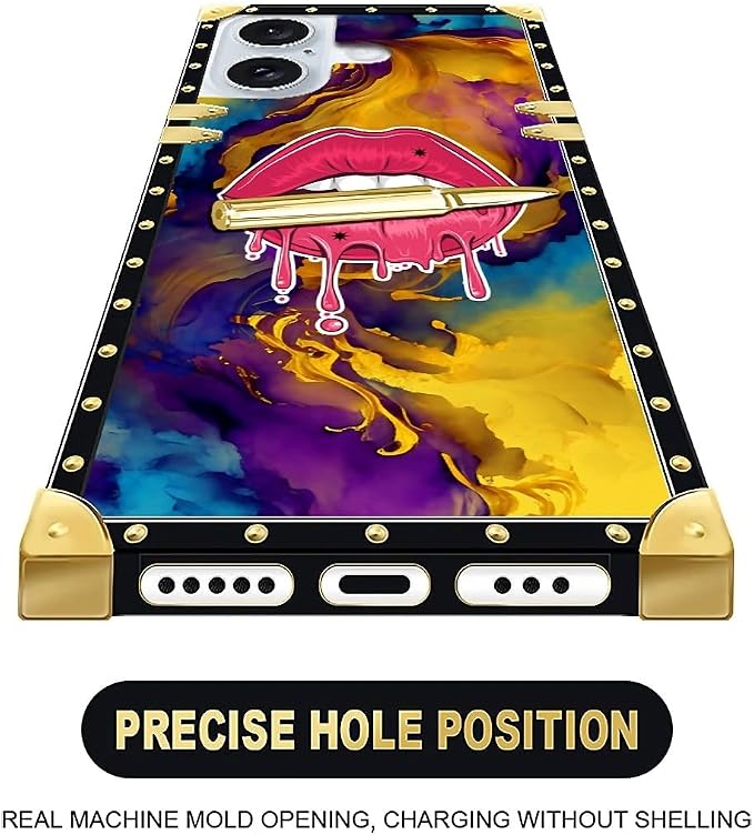 Compatible with iPhone 16 Case, Cool Corlorful Lip Marble Luxury Golden - Image 6