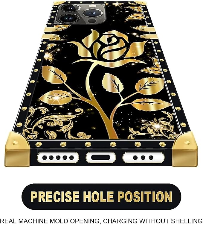 Compatible with iPhone 13 Pro Max Case, Shine Gold Rose Luxury Golden Decoration - Image 5