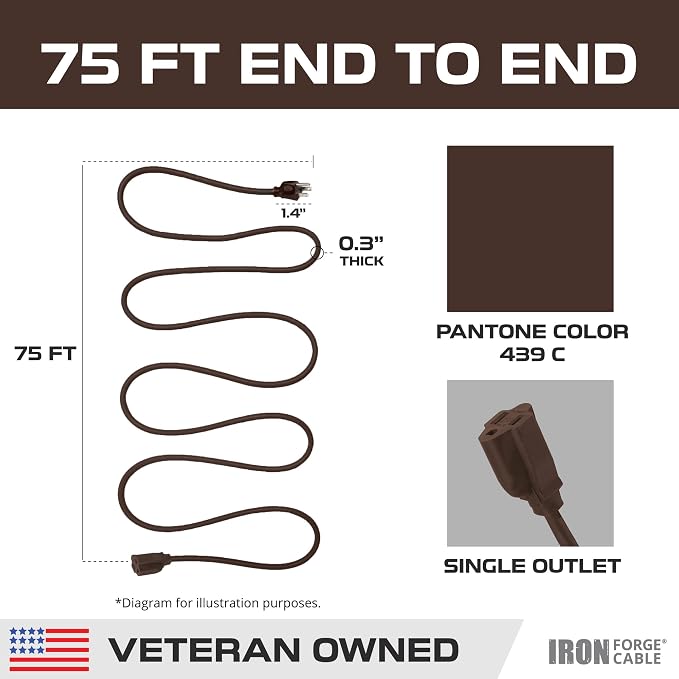Iron Forge Cable Outdoor Brown Extension Cord 75 ft - Image 8