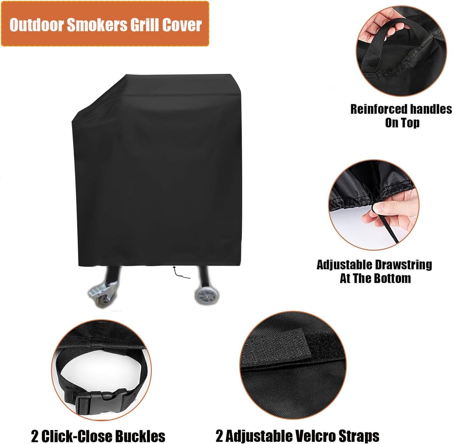 Grill Cover for Recteq RT-B380 & RT-B380X Bullseye Deluxe, Waterproof Outdoor Covers for Electric Pellet Smoker Grill, BBQ - 22.5" D x 38" W x 41" H