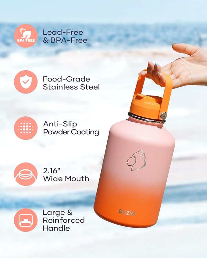 BUZIO 64oz Insulated Water Bottle, Stainless Steel Water Flask - Image 6