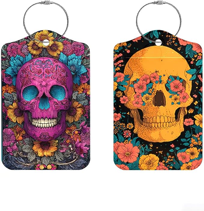 Cinco de Mayo Floral Skull Luggage Tags 2 Pcs, Mexican Fiesta Bag Tags by Cmialusie