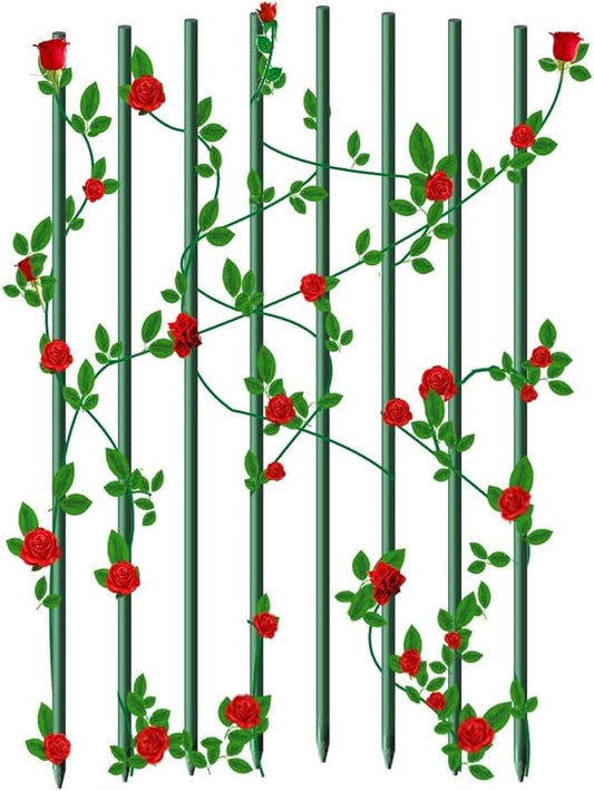 Garden Stakes 3/8" Dia 6 FT FRP Plant Supporting Stakes for Climbing Tomato Cucumber Strawberry Bean Tree, Pack of 10, Dark Green