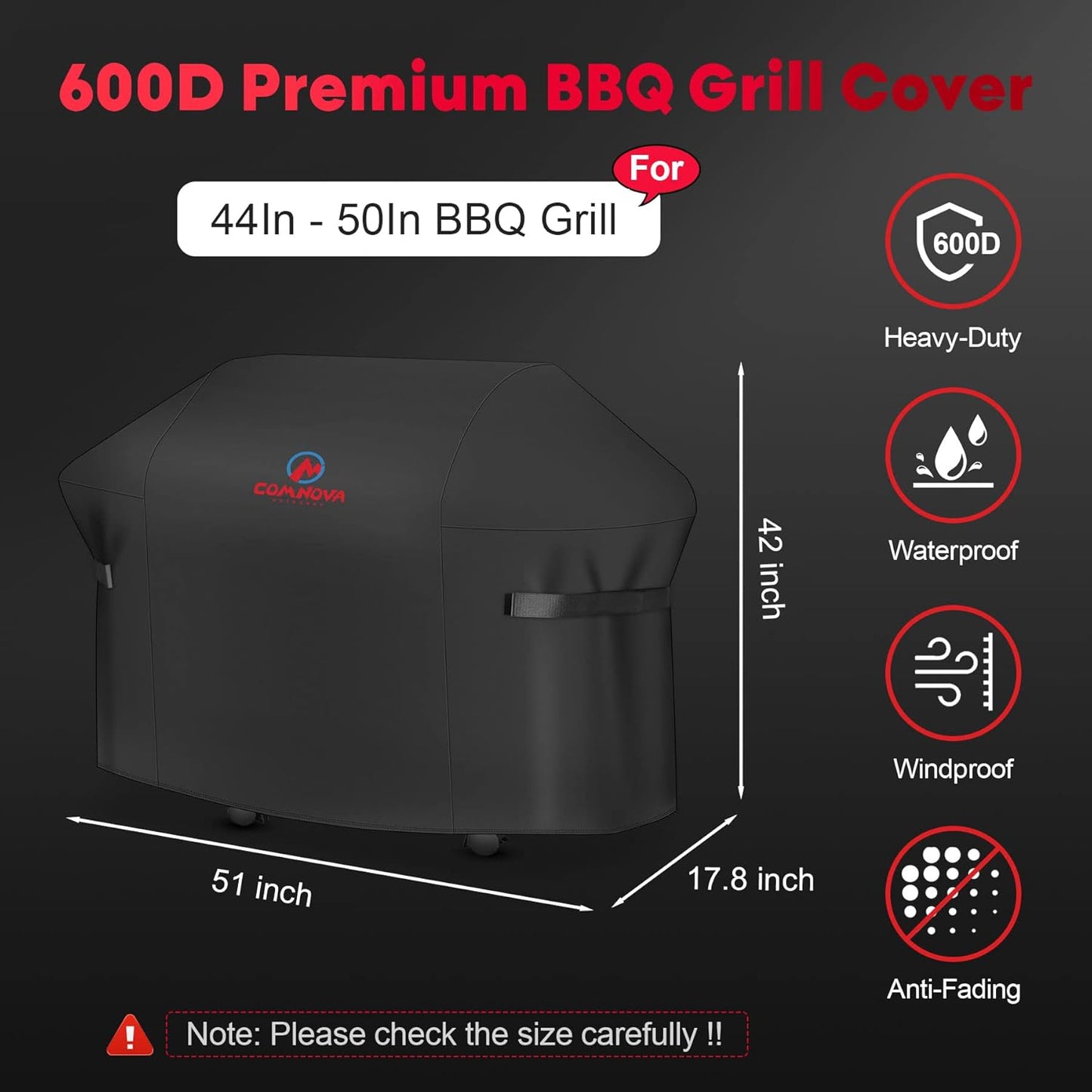 Comnova Grill Cover 51 Inch - 7139 BBQ Grill Cover for Weber Spirit II 300 and Spirit 300 Series Gas Grill Heavy Duty & Waterproof, Outdoor Barbecue Cover for Weber Spirit I & II E310, E330 and E315