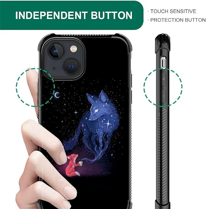 for iPhone 15 Case, Galaxy Fox Wolf Pattern Graphic Design Girl Boy Soft - Image 2