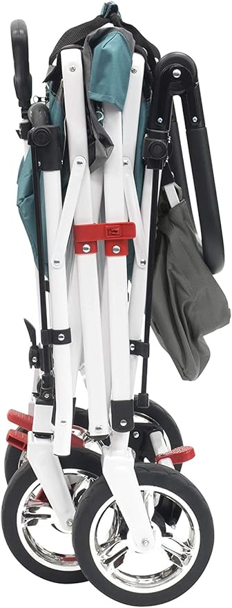 Creative Outdoor Wagon, Push and Pull Double Stroller for Toddlers & Kids with Removable Canopy and Seat Belt Harnesses, Collapsible Folding Garden Cart, Adjustable Handle, Beach Wagon (Teal)