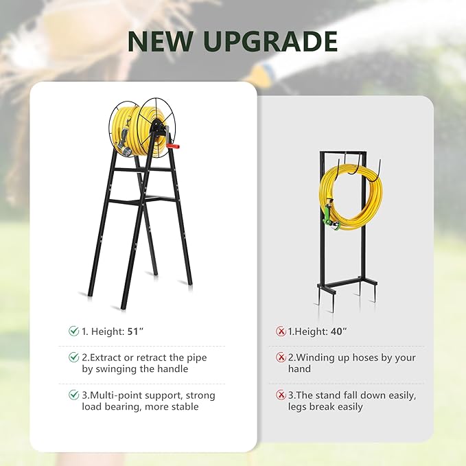 Freestanding Garden Hose Reel Holds 150 Ft Hose, Metal Garden Hose Holder for Outdoor, Garden Stand Rack for Water Pipe Organizer Storage, Black