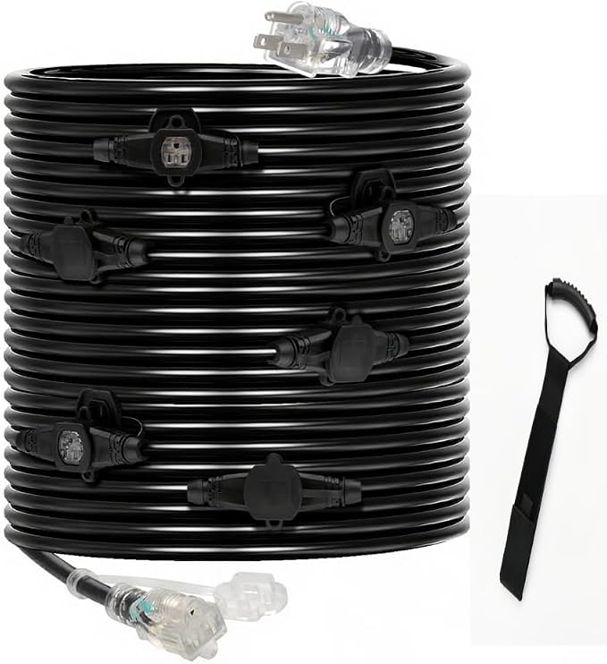 50FT 16 Gauge Outdoor Extension Cord, 7 Spaced Outlet Cable.Multi Outdoor by lalarodia