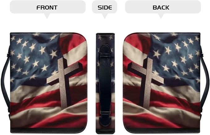 Medium Bible Cover Case for Women Men American Flag and Cross PU Leather Bible - Image 2