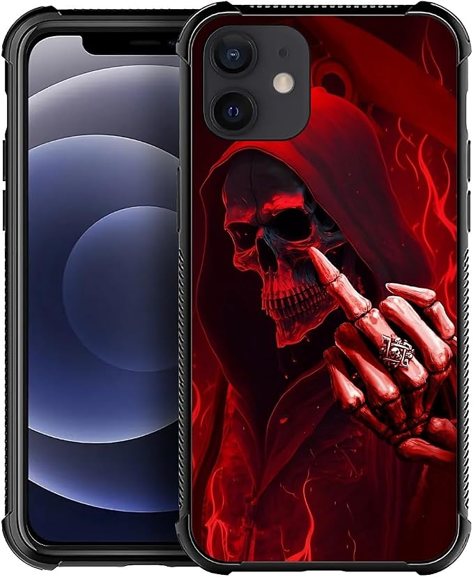 for iPhone 12/12 Pro Case, Gestures Funny Skull Pattern Graphic Design Girl Boy by FKBRCL4U