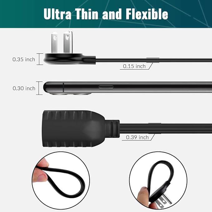 Elecan Flat Plug Extension Cord 12 Ft - Image 2
