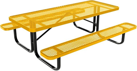 Coated Outdoor Furniture Heavy-Duty Portable Outdoor Kids Table, Expanded Metal Kids Picnic Table, Commercial-Grade Picnic Table, Made in America (6ft Rectangular, Childrens, Textured Yellow)