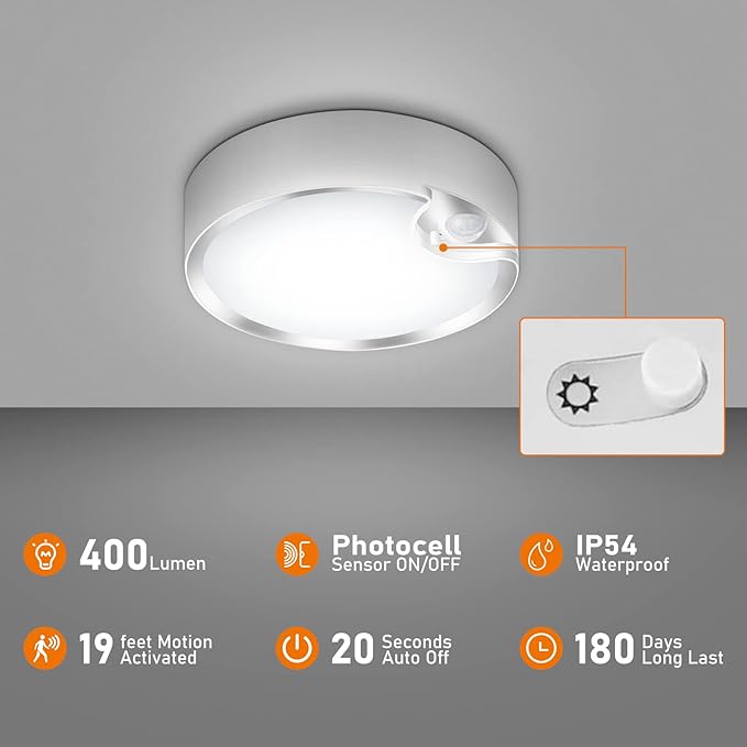 TOOWELL Motion Sensor Ceiling Light Battery Operated Indoor/Outdoor LED Ceiling - Image 2