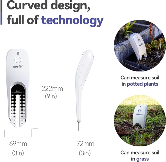 RainPoint Wi-Fi Soil Moisture Meter, WiFi Soil Moisture Meters for Plants, Soil Humidity & Temperature Sensor, Soil Testers Monitor for Garden (Add-on Device, Requires Hub or Gateway), White