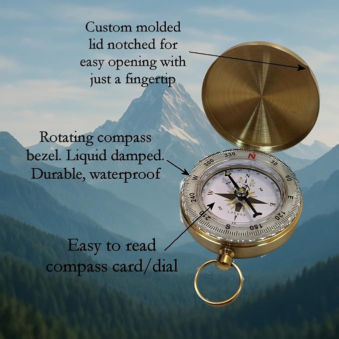 Glow in the Dark Brass Pocket Compass - Image 3