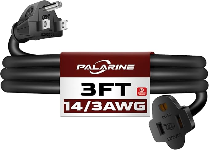 3ft Black Extension Cord Waterproof, UL Listed, 14/3 SJTW Heavy Duty 3 Prong by PALARINE