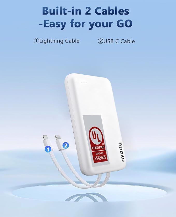Miady 2-Pack Small Portable Charger UL Listed, 5000mAh Slim Power Bank Built-in - Image 3