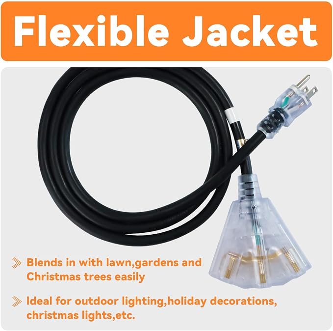 EP 30 Ft 12 Gauge Heavy Duty Extension Cord, 15A 125V 1875W, 3 Outlet - Image 6