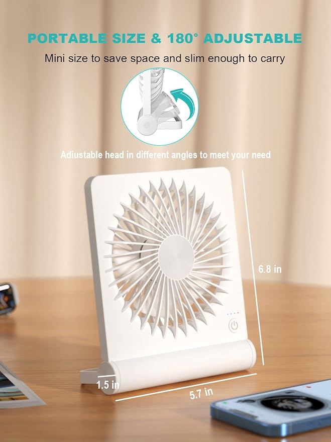 Small Desk Fan, Rechargeable USB Fan Battery Operated, Ultra Quiet, Strong Wind - Image 4