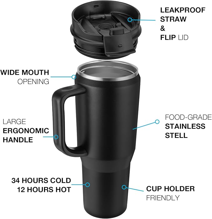 EALGRO 50 oz Tumbler with Handle, Insulated Tumblers with Lid and Straw - Image 3