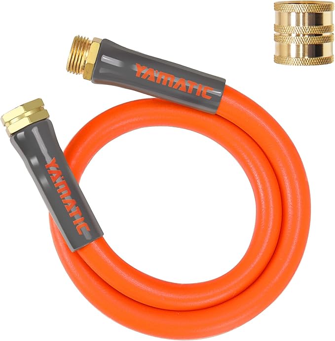 YAMATIC Female to Female Short Garden Hose 5/8 in x 3 ft, 2 in 1 Dual Use Heavy Duty Leader Hose with Solid Brass Connector, All-Weather Water Hose, Burst 600 PSI