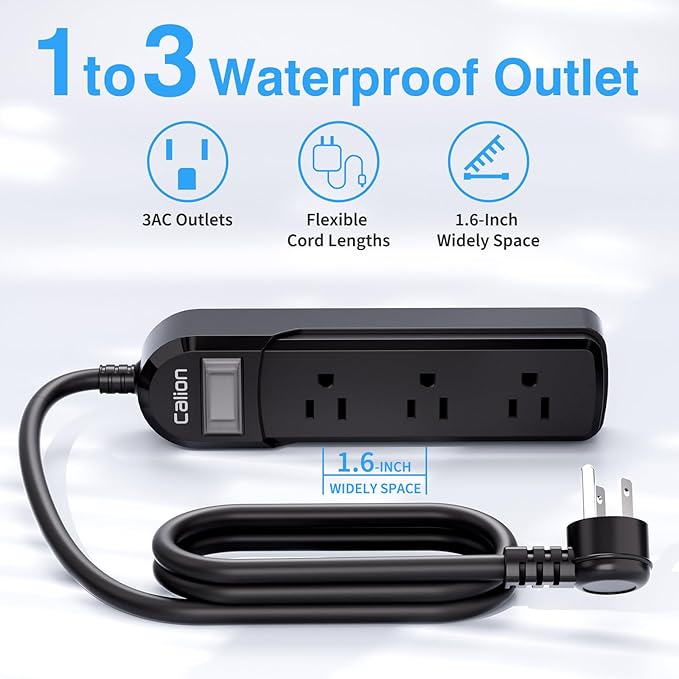 VNJ IPX6 Waterproof Outdoor Surge Protector Power Strip, 3AC Outlets 25FT Cord - Image 2