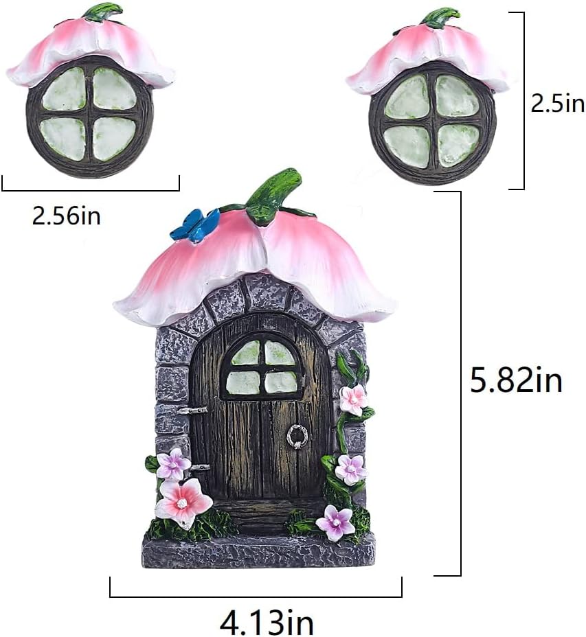 Fairy Gnome Home for Tree Decor，Glow in Dark Fairy House Have Window and Door for Garden Decoration，Fairies Sleeping Door and Windows, Yard Art Garden Sculpture, Lawn Ornament