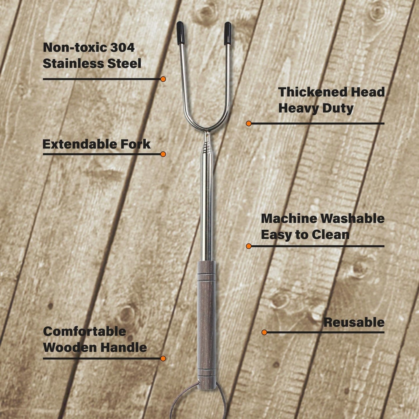 Marshmallow Roasting Sticks for Fire Pit with Wooden Handle, 41 Inches Long, Telescoping SUS304 Stainless Steel Marshmallow Skewers, Extendable Hog Dog Campfire Roasting Sticks, Camping Accessories