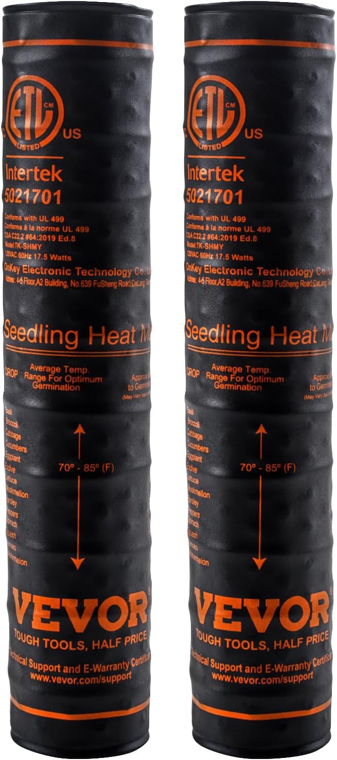 VEVOR 2 Pack Seedling Heat Mat 10"x 20.75", MET-Certified Warm Hydroponic Plant Heating Pad for Seed Starting, Waterproof Heating Mats for Germination, Indoor Gardening Tested toStandards
