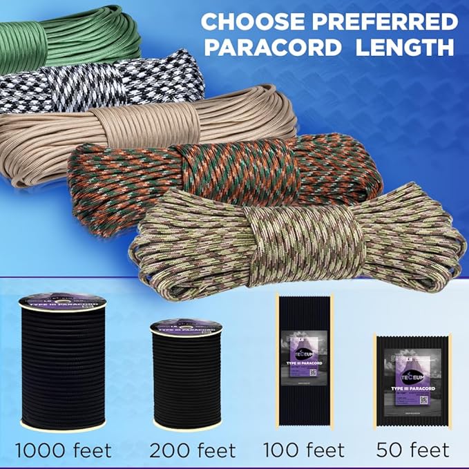 TECEUM 5/32" Paracord Rope 1000 – 1000ft / 200ft / 100ft / 50ft – Tactical - Image 6