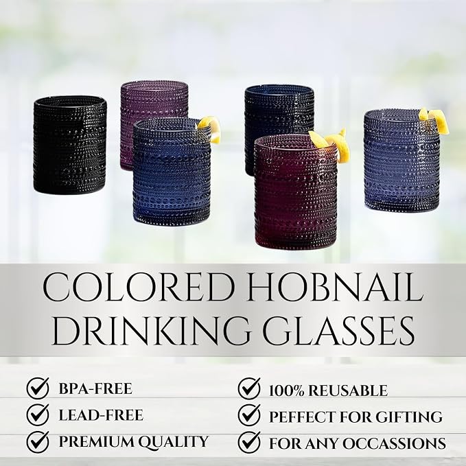 Hobnail Beaded Highball Drinking Tumbler Glasses | Set of 6 | Color, Vintage - Image 2