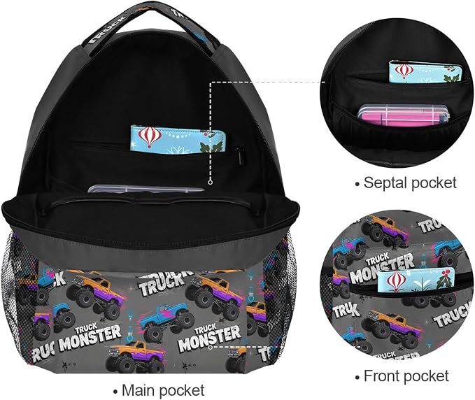 Wamika Monster Truck Boys Backpack Racing Cars School Backpacks Kid Girl - Image 3