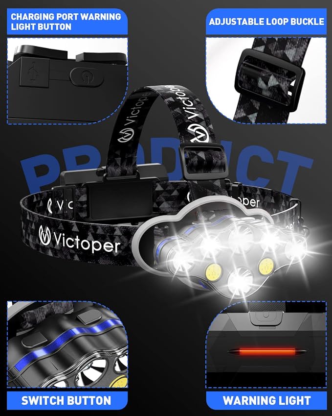 Victoper Rechargeable Headlamp, 8 LED High Lumen Bright Head Lamp - Image 4
