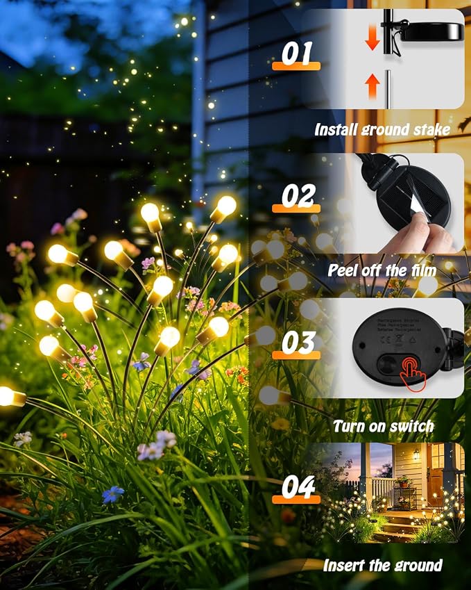 OZS 8 Pack Total 64 LED Solar Firefly Lights Fairy Outdoor - Image 8