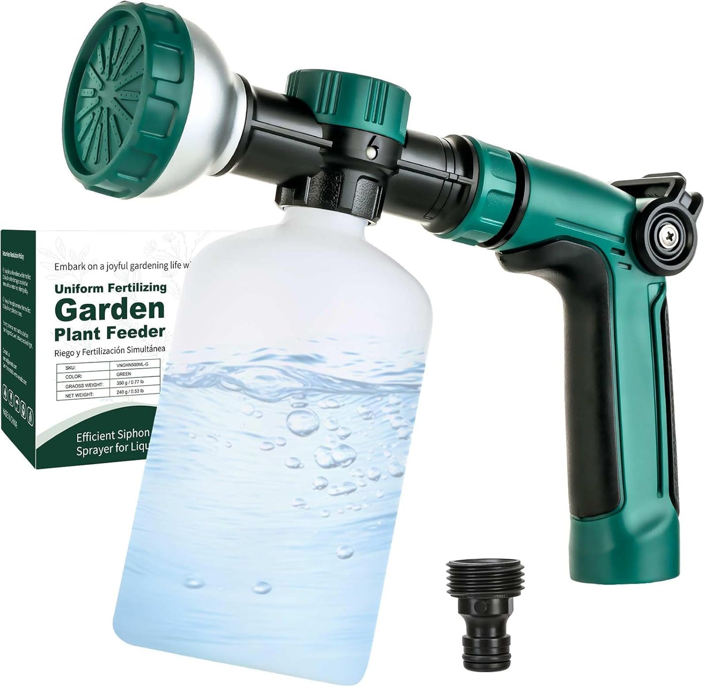 VENETIO 8-Dial Hose Nozzle Sprayer for Liquid Fertilizer & Chemicals | Multi-Purpose Lawn & Garden Spreader Tool for Watering, Fertilizing, Pet Washing & Outdoor House Cleaning, 16oz Dispenser Bottle