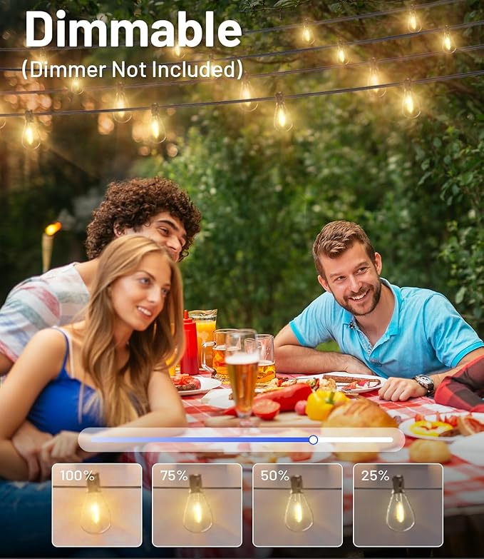 Tenmiro 60FT Outdoor String Lights, Waterproof 16+1 Edison Shatterproof Bulbs - Image 2