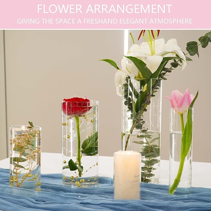 5pcs Glass Vase Cylinder Vases for Centerpieces Small Flower Glass Clear Vases Home Decor Centerpiece Table Flower Vase Decorations for Wedding Decoration＆Holiday Mixed Sizes Tall