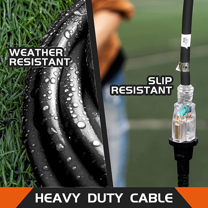 Extension Cord with Lighted End, UL Certified, 10 Gauge 1FT Black 3 Prong Heavy - Image 7