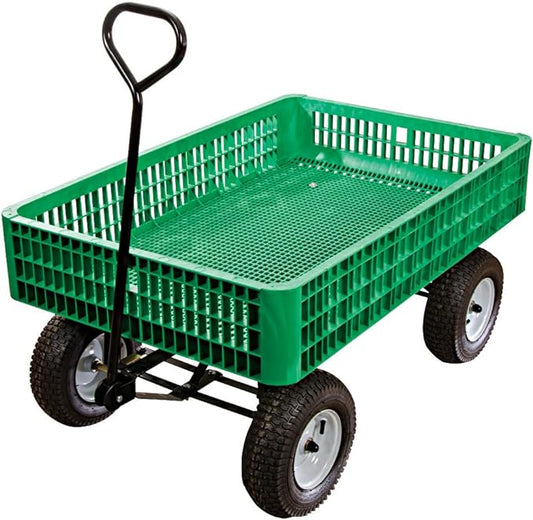 A.M. Leonard Green Utility Wagon with Flat-Free Tires - 30 x 46 x 7.5 Inch Tray