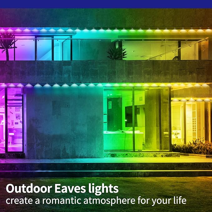 Permanent Outdoor Lights,60ft RGB Eave Light with App Control Remote,IP67 Waterproof LED Lights,Music Sync Outside Light for Christmas,Halloween,Garden,House Decorations