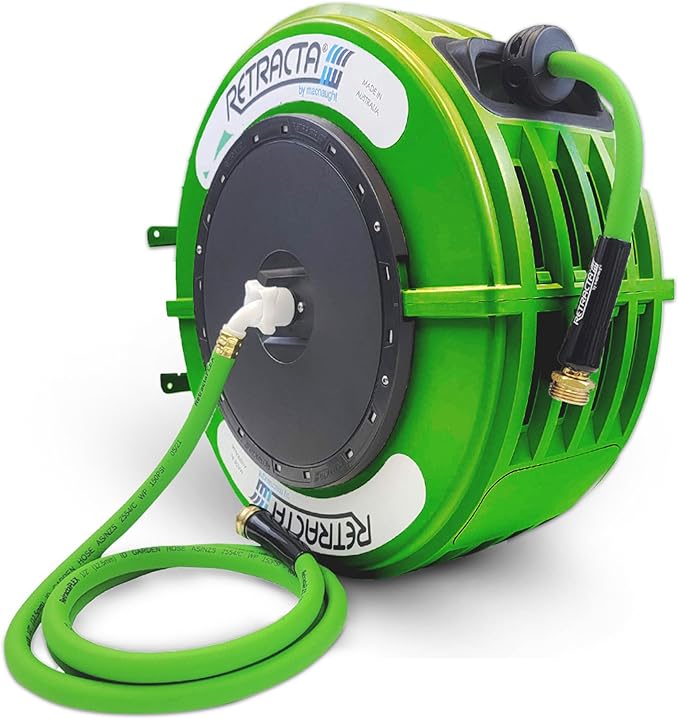 Macnaught Retractable Garden Hose Reel, 82 Ft Water Hose Reel Heavy Duty Retractable Hose with Metal 180° Swivel Rotation Bracket for Wall Mount - Green