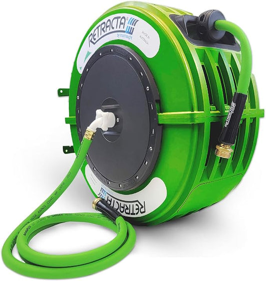 Macnaught Retractable Garden Hose Reel, 82 Ft Water Hose Reel Heavy Duty Retractable Hose with Metal 180° Swivel Rotation Bracket for Wall Mount - Green