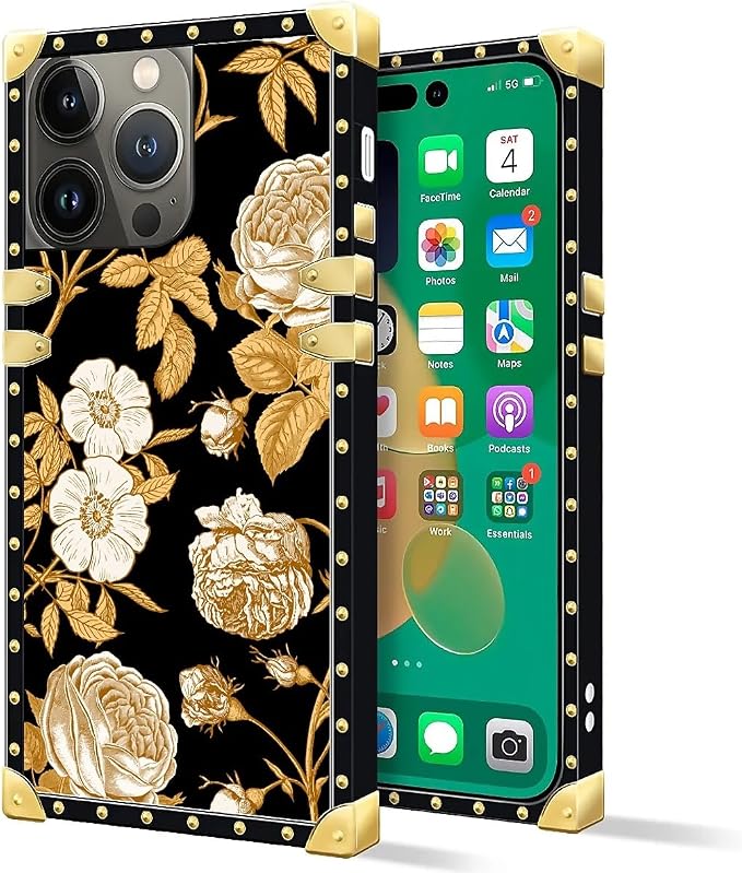 Compatible with iPhone 14 Pro Max Case, Blooming Rose Golden Flower Luxury - Image 2