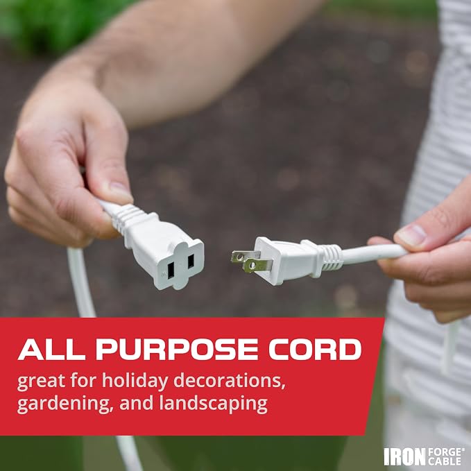 Iron Forge Cable 2 Prong Outdoor Extension Cord 10 ft, 16/2 SJTW 10 Foot White - Image 4