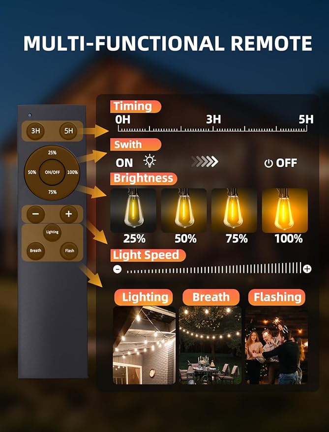 Outdoor Patio String Lights: S14 Shatterproof Bulb Outside Waterproof Light - - Image 3