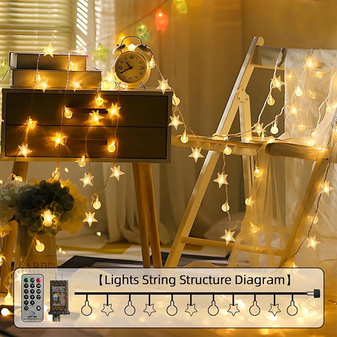 Crystal Globe & Star String Lights Plug in - 72 FT 160 LED Star Fairy String - Image 7