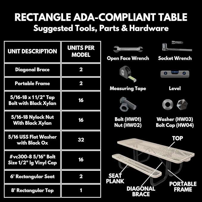 Coated Outdoor Furniture Heavy-Duty Portable ADA-Compliant Outdoor Picnic Table, Expanded Metal Patio Dining Furniture Made in America (8ft Rectangular, Both-Side Handicap, Purple)